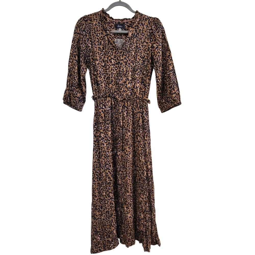 Joules Josie Leopard Print Long Dress US 2 Brown Black Blush Fall